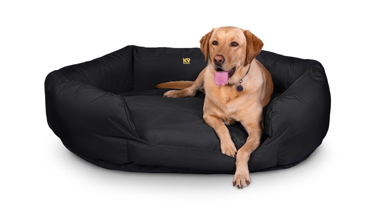 K9 Ballistics Tough Ripstop Oval Bolster Dog Bed, Calming Round Den Shape, Scratch Resistant, Machine Washable - Large, Black Ripstop