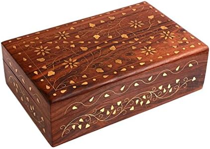 storeindya Gifts for Women Handmade Wooden Jewelry Box Chest Two Drawers Brass knobs Jewelry Boxes Trinket Keepsake Jewellery Storage Box Girls Multipurpose Organizer Chest (Design 6)