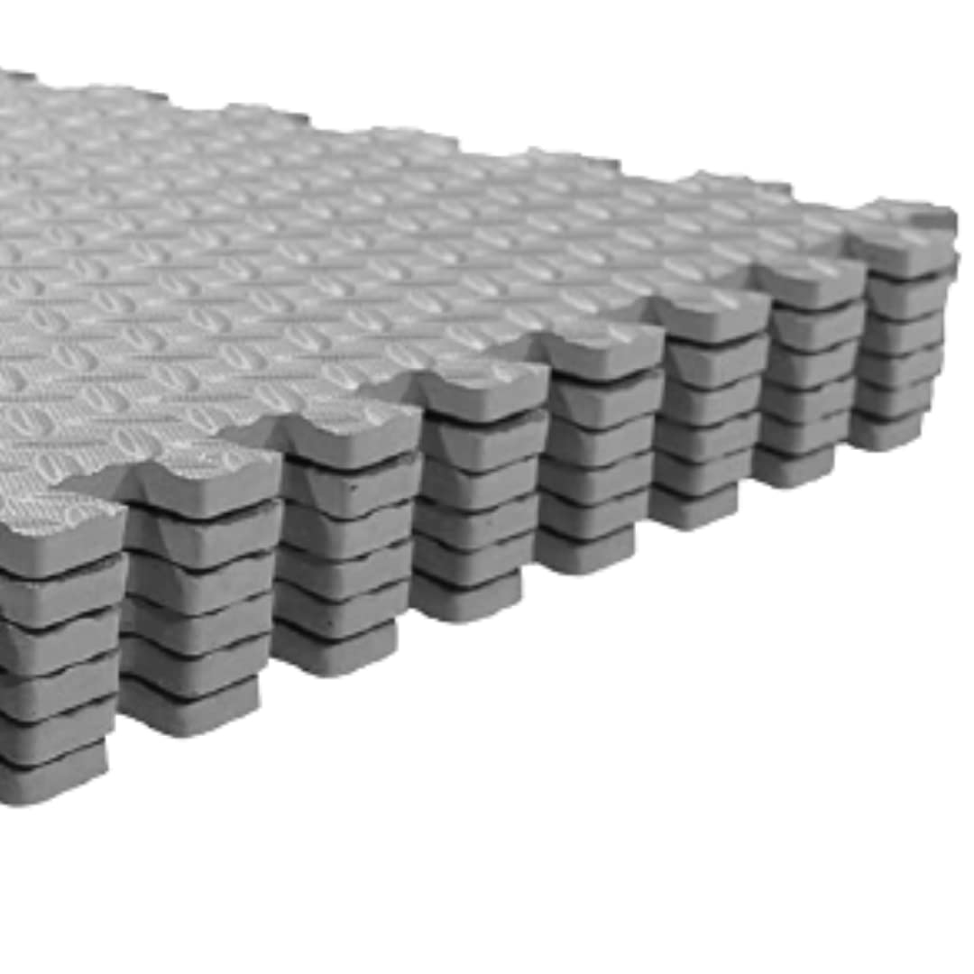 Tapis D'exercice Puzzle 24 Carreaux Gris - 60x60cm épais - Antidérapant