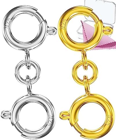 925 Sterling Silver Necklace Clasps and Closures Double Round Buckle Gold and Silver Suitable for Jewelry Making Necklaces Bracelet Safety Clasp - Made in Italy (2 pcs Gold +Silver)