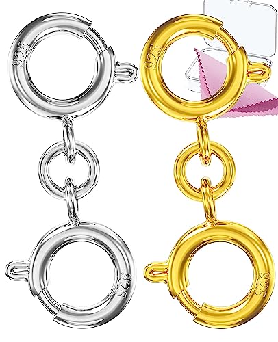 925 Sterling Silver Necklace Clasps And Closures Double Round Buckle Gold And Silver Suitable For Jewelry Making Necklaces Bracelet Safety Clasp - Made In Italy (2 Pcs Gold +Silver) #TOP3