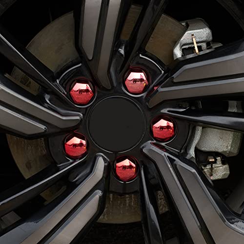 Image of Blueshyhall 17mm Wheel Lug Nut Cover Bolt Caps Anti-Rust Car Tire Nut Cover with Removal Tool (Pack of 20) - Chrome Red