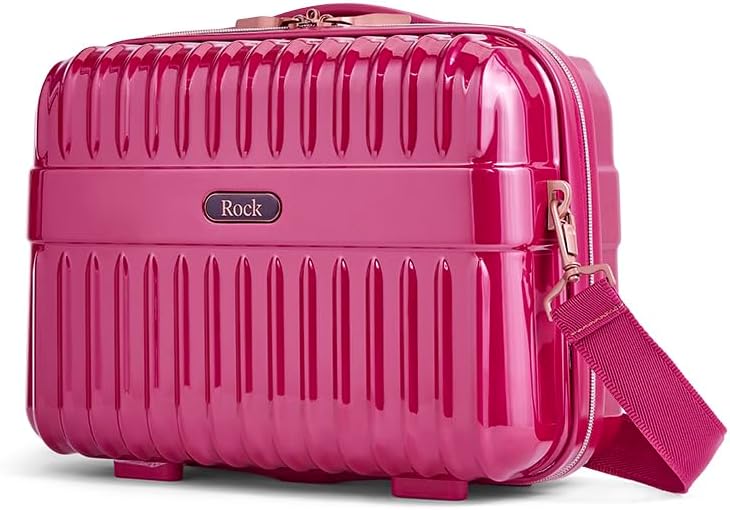 Custodia Rigida Rock Selene dal Design Elegante, Ruote Girevoli a 360°, Manico Telescopico, Finitura in Metallo, Dettagli in Rame e Chiusura con Combinazione TSA – S, M, L e Vanity, rosa, Accattivante ed elegante