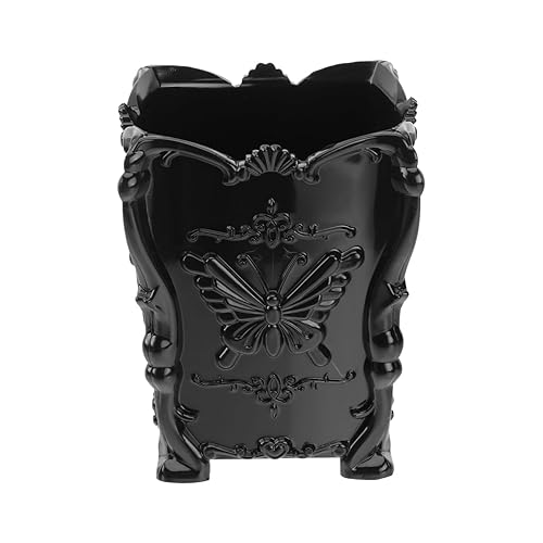 FRCOLOR Pote de pincel de maquillaje acrílico Organizador de cepillo cosmético Decoración de mariposa Lápiz Contenedor Negro