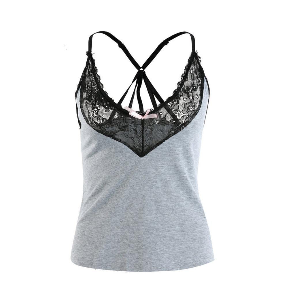 ADITAM Pigiama Corto da Donna in Pizzo Floreale con Canotta e Pantaloncini da Notte Morbidi e Larghi, Pigiama Casual Estivo da Donna, Grigio Double The Comfort