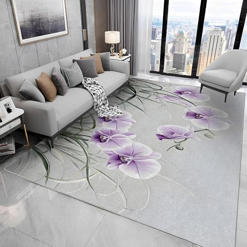 Tapis orchidée lavable 40x100cm violet moderne antidérapant - 2