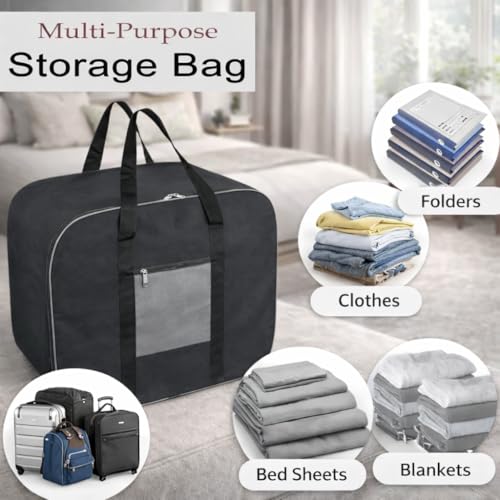 Image of RADIANT Nylon Big Underbed Storage Bag Moisture Proof Cloth Organiser with Zippered Closure and Handle(BlackGrey, 54x46x28cm) (Rectangular) (Grey - Pack of 1)