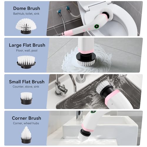 Image of Electric Bathroom Cleaning Brush, Cordless Spin Scrubber Full Body Waterproof IPX7 with Adjustable Handle, 8 Replaceable Brush Heads for Bathtub /Kitchen /Window /Home -SD-CTB01