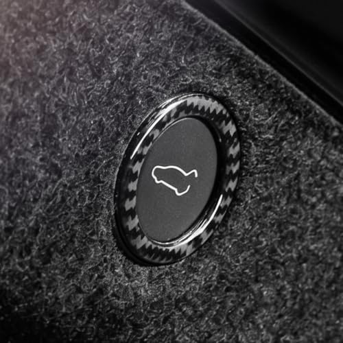 Image of BETTERHUMZ Car Rear Trunk Tailgate Switch Button Trim Compatible with Tesla Model 3 2020-2023 Model Y 2020-2024 Carbon Fiber Remind Sticker Interior Accessories (Black)