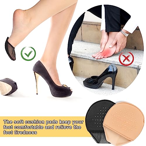 Toe Topper Socks for Women, 10 Pairs Reusable Half Socks with Padding Cushion and Non-Slip No Show Grip, Shoe Toe Protector for High Heels, size 6-94
