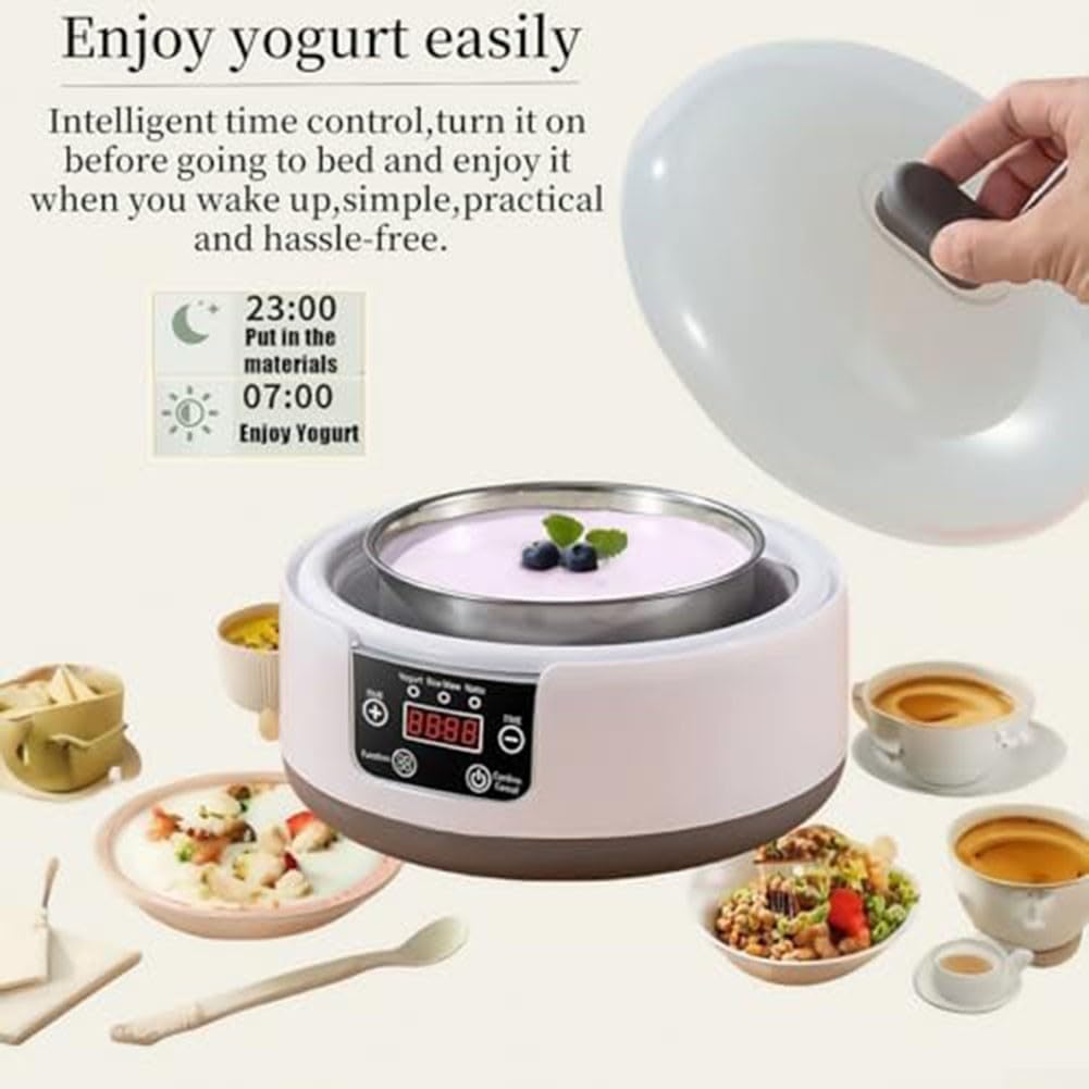 Yogurt Maker digitale con display a LED e controllo del tempo, 5 vasetti di vetro per yogurt naturale biologico, natto, riso, vino, birra, design compatto, 22 x 22 x 15 cm (regolamenti statunitensi)