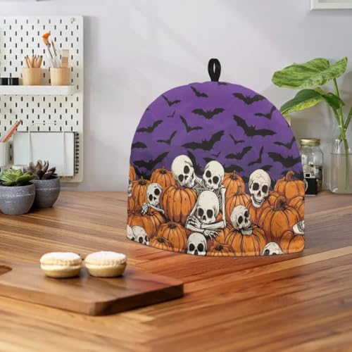 Image of Hudotybom Halloween Skeleton Teapot Cozies Stain Resistant Teapot Cozy Breakfast Warmer Kitchen Home Decoration Tea Pots Decor