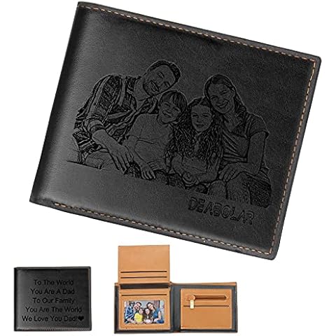 Personalised Wallet for Men with Picture Engraved, Custom Trifold Photo Wallets for Dad Husband Son Father's Day Cover