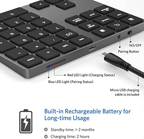 Joyeky Bluetooth Number Pad, Aluminum Rechargeable Numeric Keypad Wireless 34-Keys Number Keyboard Shortcut Keypad Numpad Data Entry Compatible For Imac Windows, Macbook Air/Pro And Laptop Etc. #TOP4