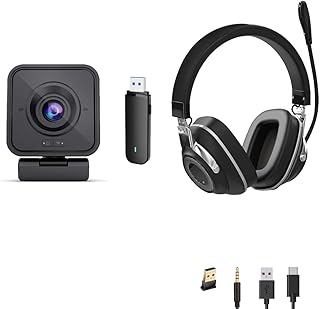 Project Telecom Marconi | Wireless HD 1080p Webcam | Professional Binaural ANC Wireless Bluetooth | USB Headset Bundle | Compatible with Ecamm Live