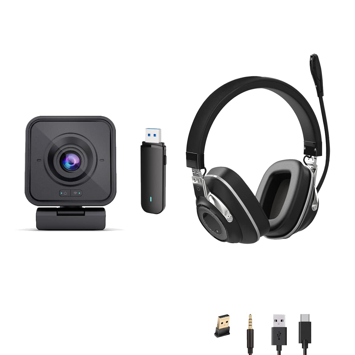 Project TelecomMarconi | Wireless HD 1080p Webcam | Professional Binaural ANC Wireless Bluetooth | USB Headset Bundle | Compatible with Streamlabs
