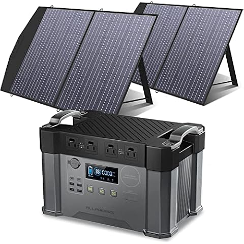 ALLPOWERS S2000 1500Wh Solar Generator with Solar Panels included 2000W Portable Power Station with 2 Foldable Solar Panels 100W for Battery Backup Electric Vehicle RV Emergency Cover