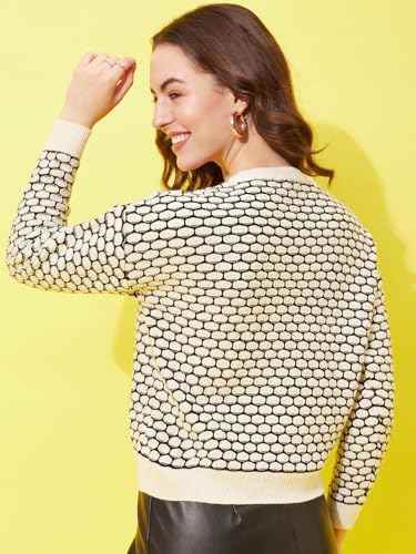 Image of Modeve Self Design Round Neck Casual Women Crop Top Sweater||Winterwear||