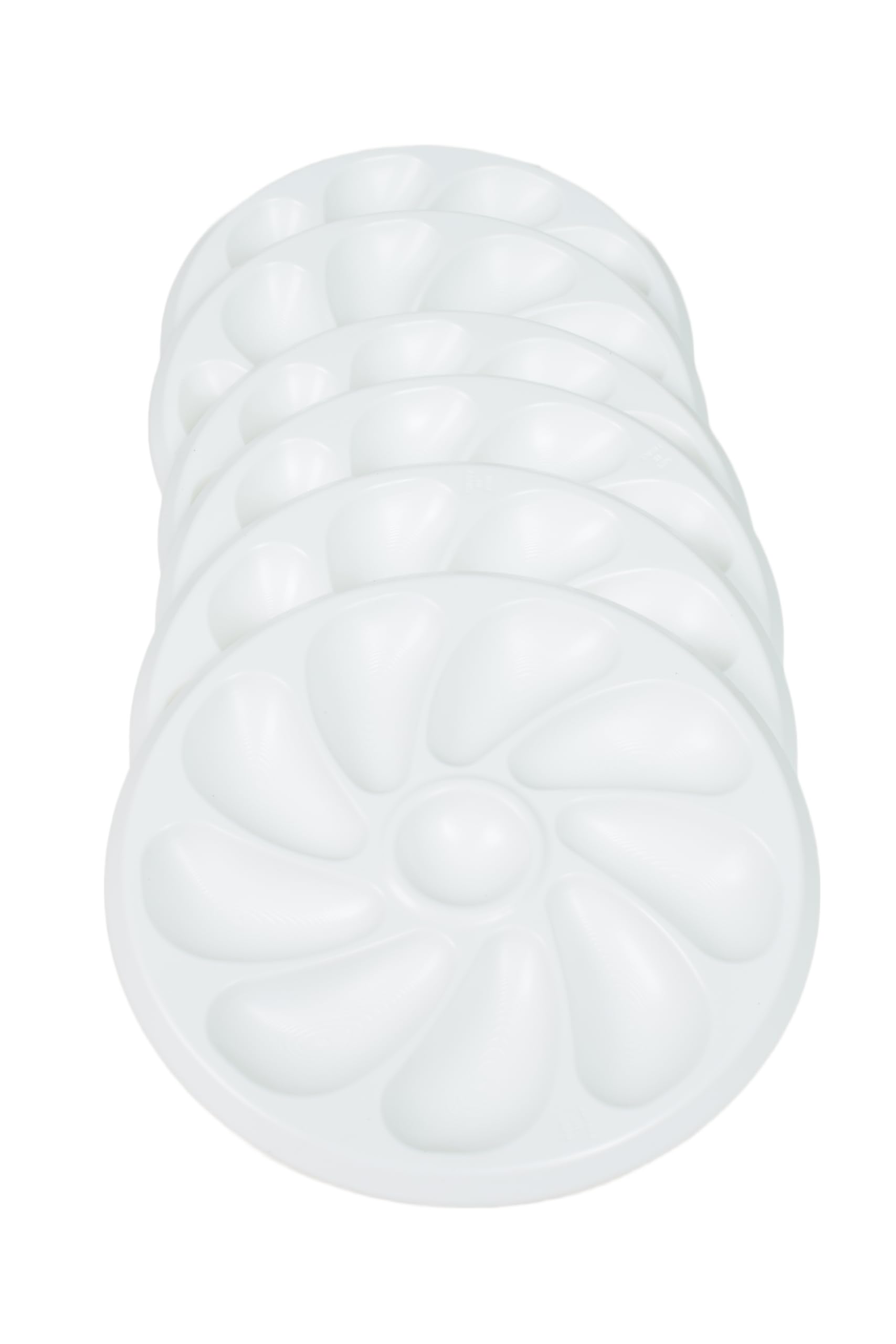 Lot De 6 Assiettes A Huitres 12 Compartiments +1 Pour Le Citron, Sauce. Fabrication Française Made In France A Base De Polypropylène Pour La Maison, Le Restaurant, Diamètre 30.5 Cm Couleur Blanc