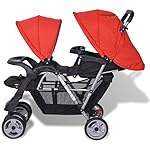 yorten Geschwisterwagen Kinderwagen Geschwisterkinderwagen klappbare Verdecke Oxfordgewebe für 1-2 Kinder Rot und Schwarz