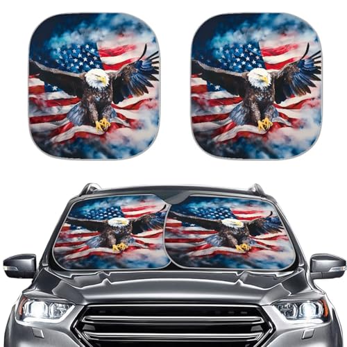 Image of Eagle Flag 2 PCS Car Windshield Sun Shade Foldable Automotive Interior Accessories for Sun Protection Auto Sun Heat and UV Rays Blocker Fit Car Front Window for Trucks SUV Van