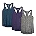 icyzone Camiseta de Fitness Deportiva de Tirantes para Mujer, Pack de 3 (L, Azul Real/Morado/Carboncillo)