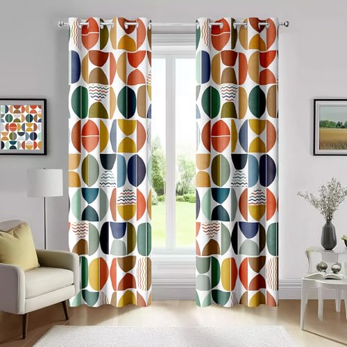 Emwnodti Mid Century Modern Abstract Blackout Curtains, Boho Colorful Geometric Circle Pattern Window Drapes，Living Room Bedroom Decor 2 Panels 52x84 Inch