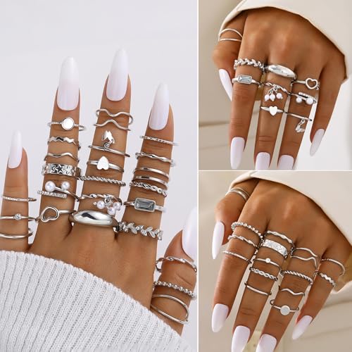 Image of FAXHION 68 Pcs Gold Jewelry Set for Women with 7 Necklace, 17 Bracelet, 5 Hoop Earrings, 15 Stud Earrings, 24 Knuckle Rings for Women Jewelry Set for Women Gift