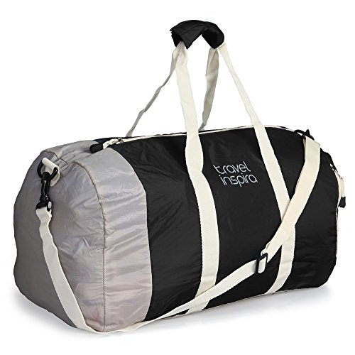 Travel Inspira Foldable Duffel Travel Bag Emergency Use Water Resistant Nylon 60L Black Collapsible Packable Lightweight Sport Gym Bag