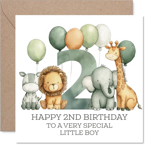 2nd Birthday Cards for Boys Jungle Numbers
