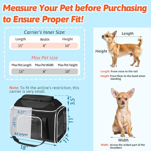 Petskd Top-Expandable Pet Carrier 18x11x11 Inches Delta American United Airline Approved, Soft-Sided Carrier for Small Cats and Dogs with Locking Safety Zippers and Anti-Scratch Mesh(Black) - Image 4