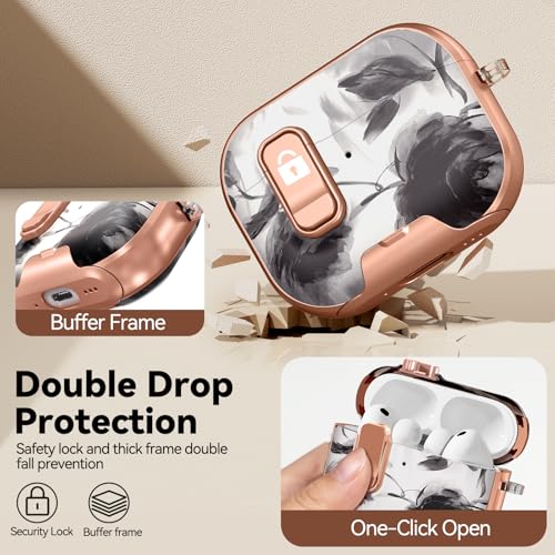 Image of for AirPod Pro 3 Case 2025, with Safty Lock & Phone Stand for Floral AirPod Pro 3 Generation Case Cover for Women Girly, iPod Pro 3 Cases with Keychain & Cleaner Kit -Ink Wash Painting