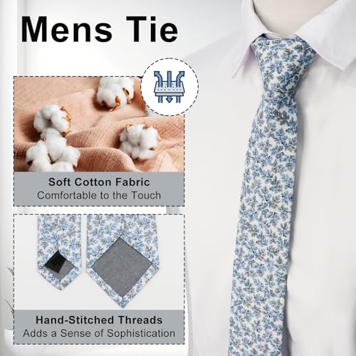 Image of Luckyvestir Ties for Men, Sage Green Cotton Floral Tie 2.76 inch Flower Printed Men's Neckties for Wedding /Groomsmen /Suit /Party