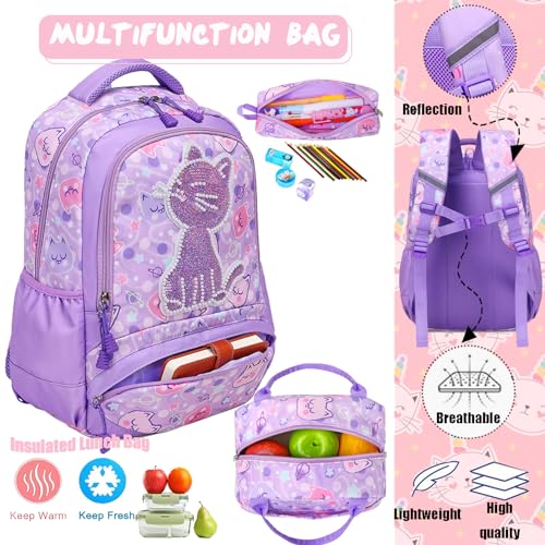 Jumpopack Cat Backpacks for Girl School Backpack for Girls Elementary Girls Backpack with Lunch Box Back to School Bag Bookbag (Sequin Cat - image 8