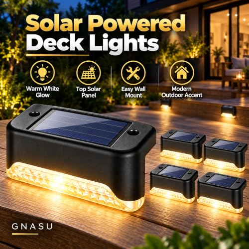 Image of Warm Yellow LED Solar Stair Light Fixture in Black for Nighttime PACK OF 4