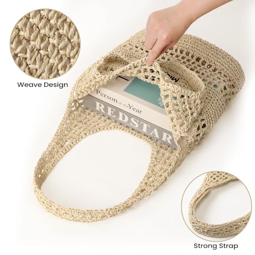 Image of Pleneal Beach Bags for Women - Women Beach Tote Bag, Summer Mesh Hollow Straw Tote Bag for Holiday Market