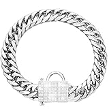 PRADOG Silver Chain Dog Collar with Zirconia Buckle Stainless Steel Chain Collars Cuban Link Dog Col