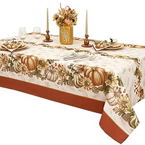 Newbridge Thanksgiving Brilliant Autumn Harvest Bordered Rectangle Fabric Tablecloth, 60 x 102 Inch, Fall Pumpkin and Sunflower Cottage Print Soil Resistant Table Cover for Holiday Party Dining Newbridge Thanksgiving Brilliant Autumn Harvest Bordered Rectangle Fabric Tablecloth 60 x 102 Inch Fall Pumpkin and Sunflower Cottage Print Soil Resistant Table Cover for Holiday Party Dining