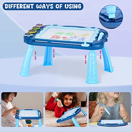 Sarsumir Magnetic Drawing Board, 3023cm 4 Colors Doodle Scribble Board Erasable Sketch Writing Pad with 4 Stamps & Removable Legs Educational Toy for 2 3 4 5 6 Year Old Boys Girls Kids Toddlers, Blue - Image 4