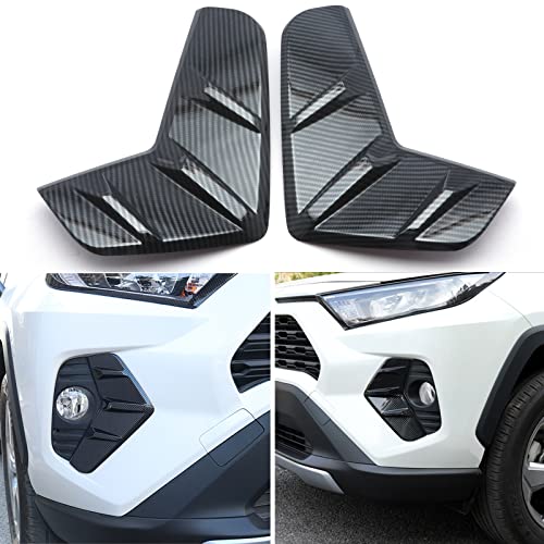 x xotic tech Exterior Front Fog Light Bezel Frame Cover Trim, Carbon Fiber Pattern, Compatible with Toyota RAV4 2019 2020 2021 2022 2023 2024 2025