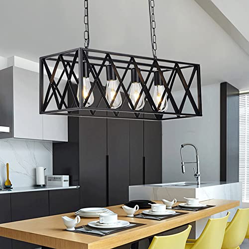 Barre d'éclairage noir rectangle industriel E27 pour salle à manger