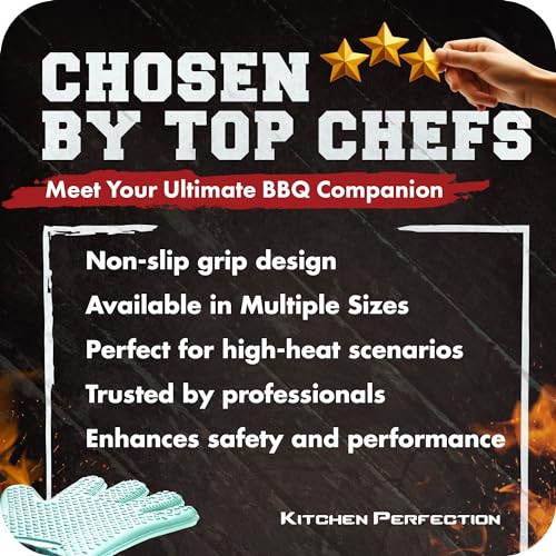Image of KITCHEN PERFECTION XL Silicone Smoker Oven Gloves-Extreme Heat Resistant BBQ Gloves-Handle Hot Food Right on Your Grill Fryer&Pit|Waterproof Grilling Cooking Baking Mitts|Superior Value Set+3 Bonuses