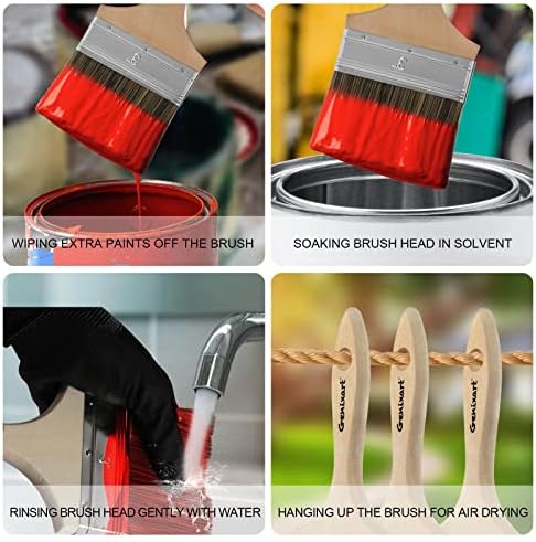 Genixart Double Thick Chip Paint Brush, 3 inch / 75mm Stain Brushes for Painting Walls and Fence Staining, Wooden Handle Masonry Paintbrush for Varnish, Paste, Gesso and Limewash - 4