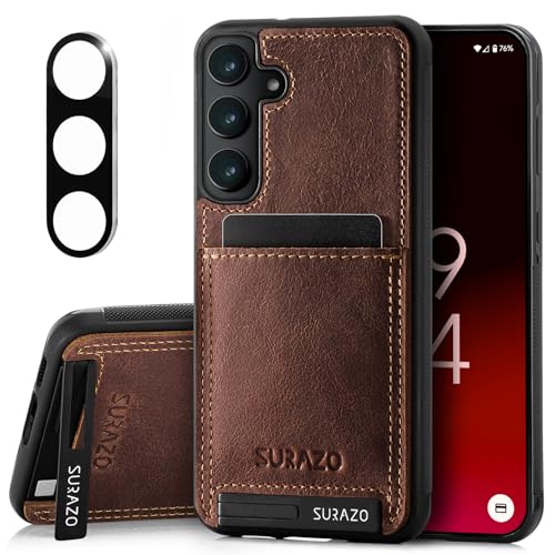 Étui de protection Samsung S25 Plus SURAZO en cuir avec compartiment cartes et support