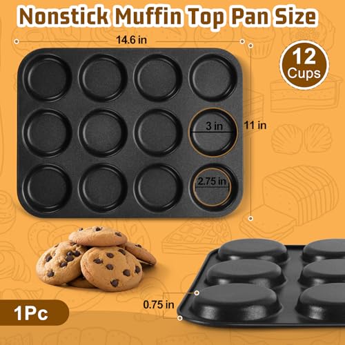 Image of E-far 12-Cavity Muffin Top Pan, 3 Inch Nonstick Shallow Cupcake Pan for Yorkshire Pudding, Eggs, Whoopie Pie, Cornbread, Easy Release & Clean, Standard Size