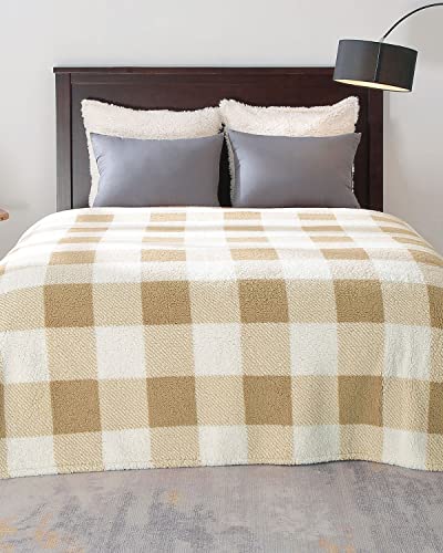 Panku Plaid Sherpa Throw Blanket With Solid Plush Reverse, Reversible Soft Fleece Blanket For Couch And Bed, Cozy And Warm Fuzzy Blanket, Camel Plaid, 50X60 Inches #TOP6