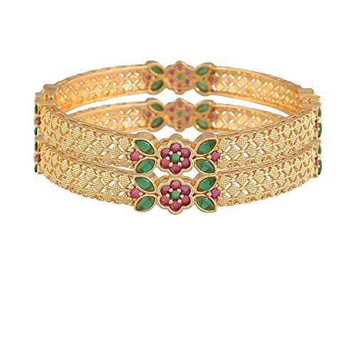 Image of I Jewels 18K Gold Plated Traditional Brass Bangles Encased With CZ American Diamonds For Women /Girls (ADB310MG) (Set of 2)