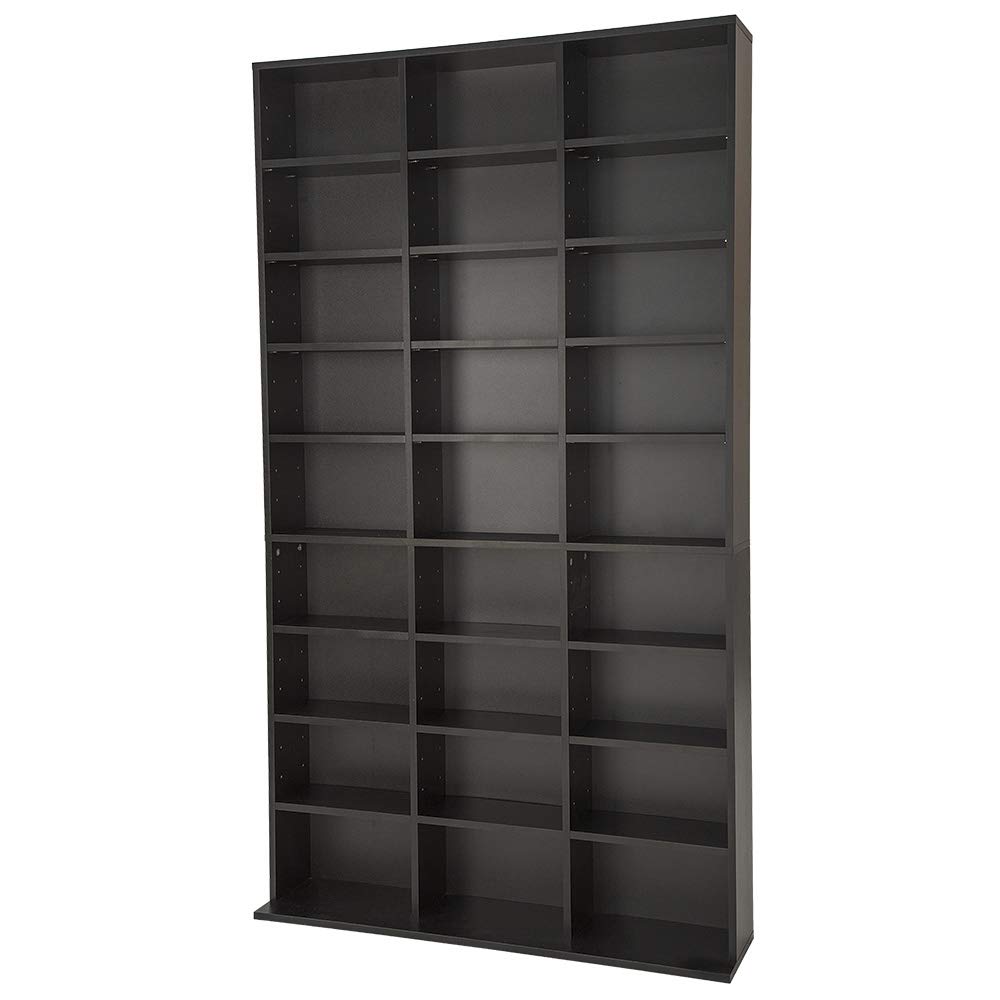 TecTake® Estanteria Pared para CD/DVD, Almacenaje 1080 CDs, 27 Estantes, Fácil de Montar, Estable, Madera MDF, Metal, Estanteria Libros, Librería, Estantería de Pared, Mueble de Salon - Negro