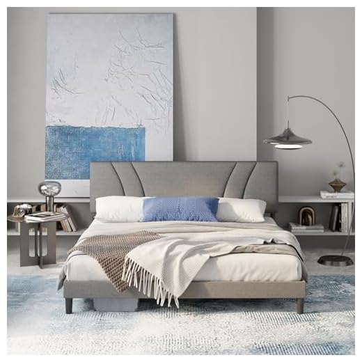 Avenco Cadre de lit Double 160x200 cm, Cadre de lit Plateforme, avec tête et Dossier tapissés, Support à Lattes en Bois, Assemblage Facile, Gris Visiter la Boutique