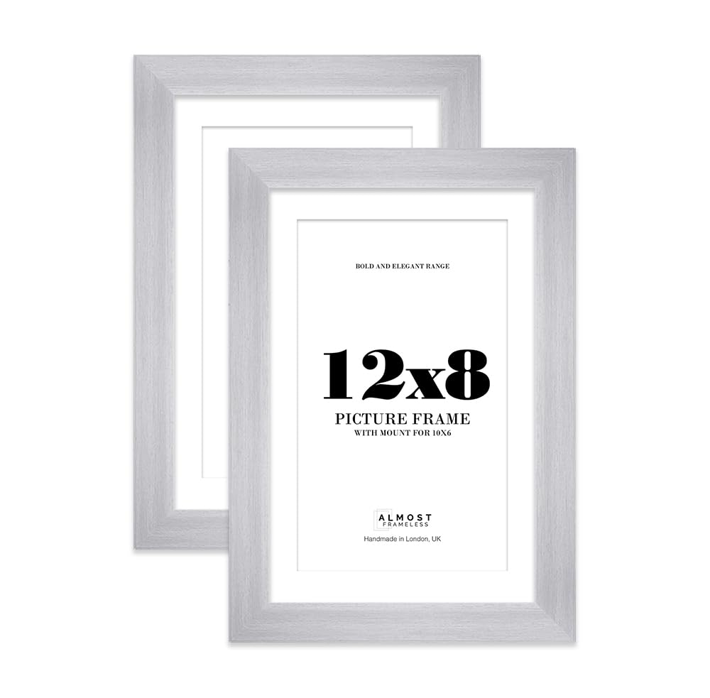 12x8" Silver Frame With Mount for 10x6" Pictures 28mm Edge Portrait and Landscape Display with Wall Hooks and Kickstand, 2 Pack